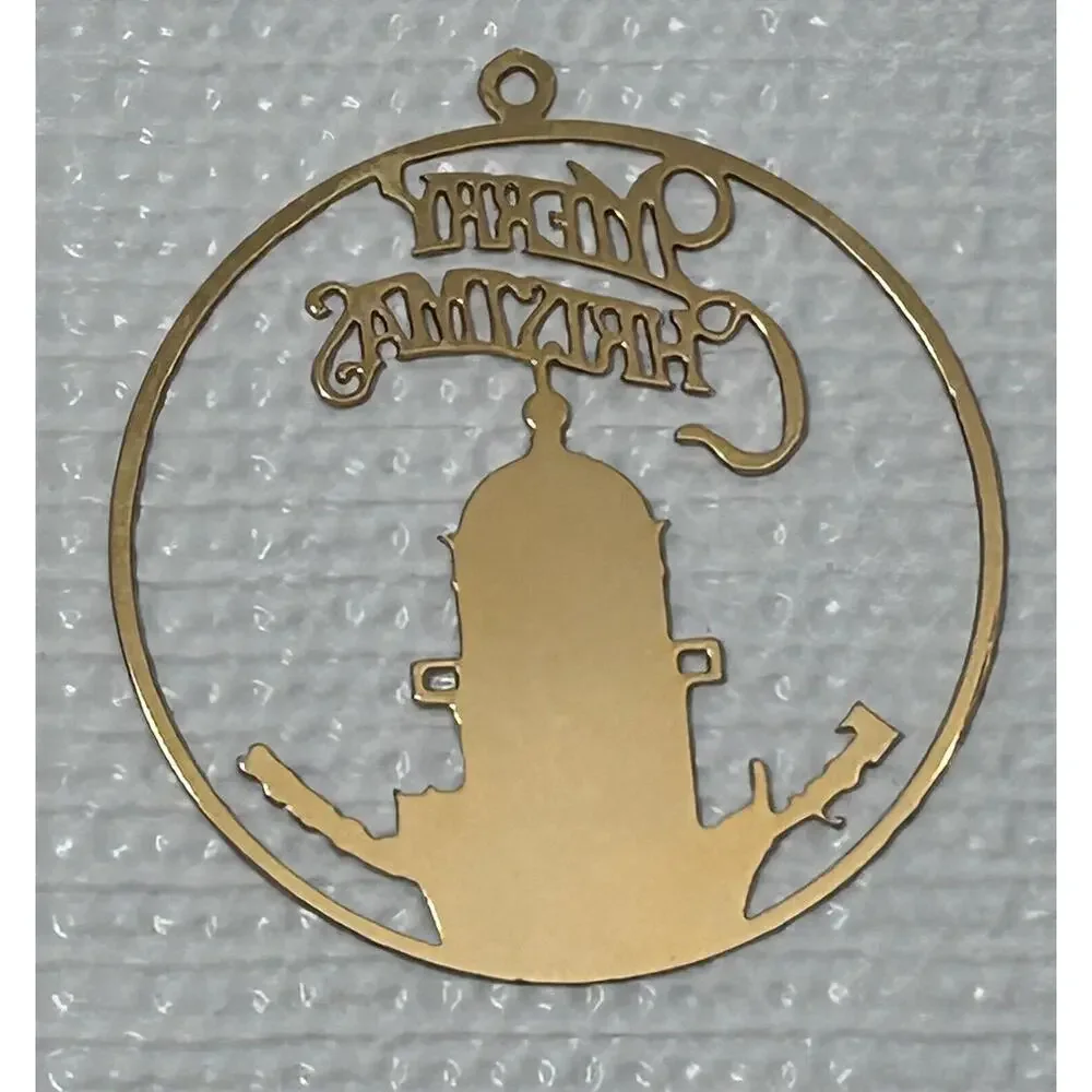 2” Merry Christmas Key West Lighthouse Gold Tone Christmas Tree Ornament Vintage